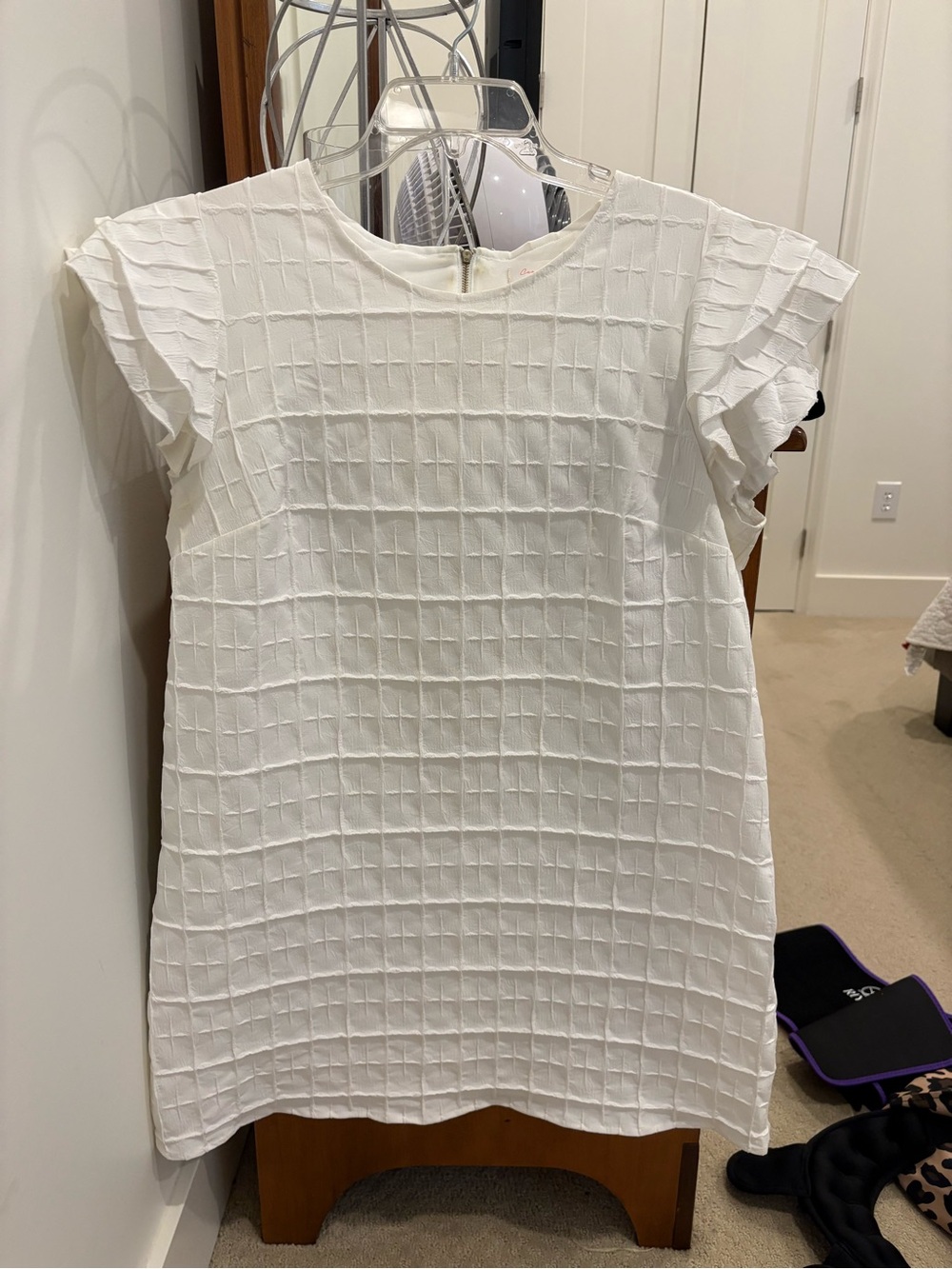 White Textured Cap-Sleeve Women’s Dress